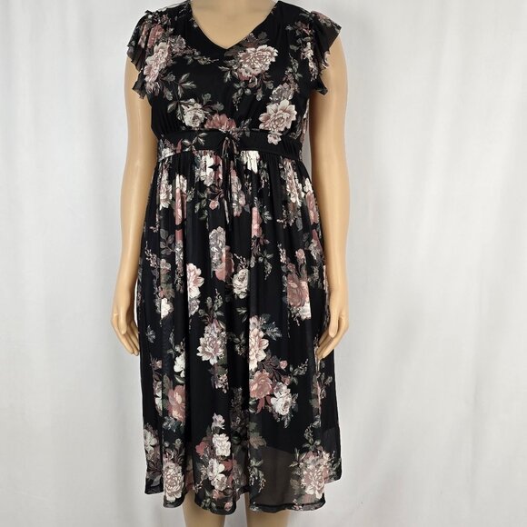 Maurices Floral Mesh Flutter Sleeve Midi Dress XL - Picture 1 of 6